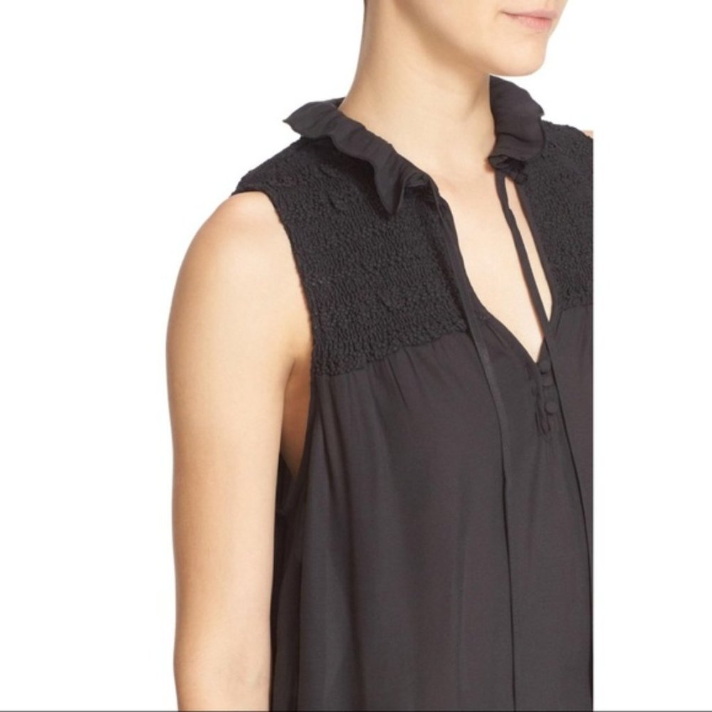 Free People Black Ruffle Me Up Top xs